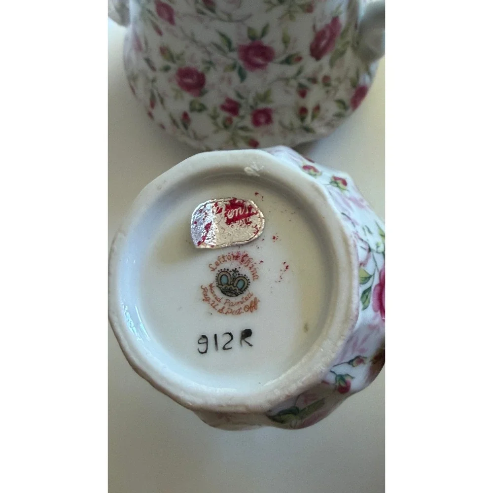 Vintage Lefton China Pink Rose Chintz Teapot Sugar Creamer Set NE661R Japan